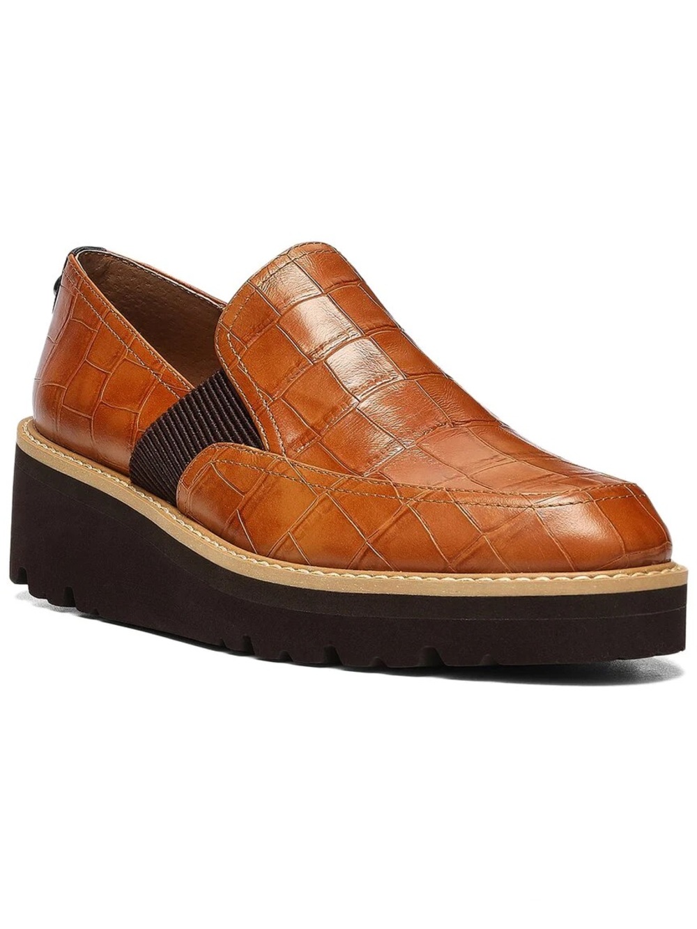 Donald J Pliner Trudie Croc Embossed Platform Loafers Tan Leather Size 7.5